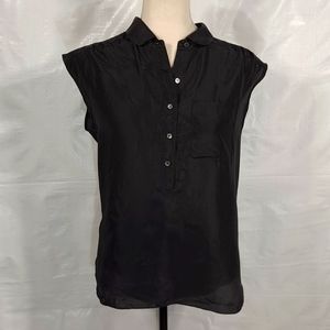 J. Crew Black Silk Sleeveless Henley Top